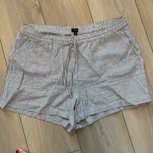J. Crew Navy and White Striped Seersucker High-Waist Drawstring Shorts